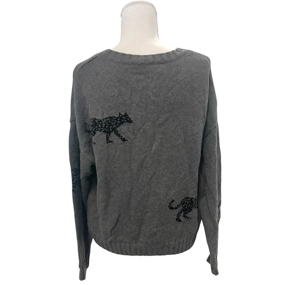 Rails Perci Jungle Cat Cotton Cashmere Gray Crewneck Knit Sweater Sz MEDIUM - Picture 13 of 15